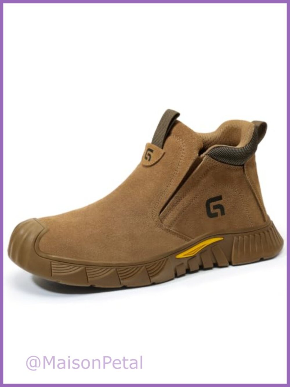 GLANOUDUN Steel Toe Welding Work Shoes Suede Slip-On Mid-Top Men Industrial